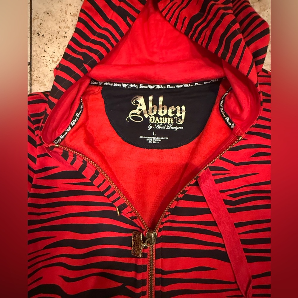 THE ABBEY DAWN EPIC RED STUDDED ZEBRA STEREO HOODIE. Rare. Iconic. Sz L. Emo - Picture 9 of 12